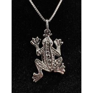 18" Sterling Silver Lucky Frog Necklace Rhodium Plated Italy 925 Chain Gift
